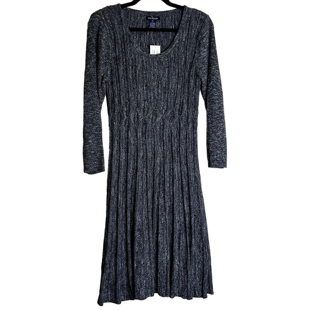 Max Edition Sweater Dress Women Size XL Knitted Fit & Flare NEW Ribbed Pleated